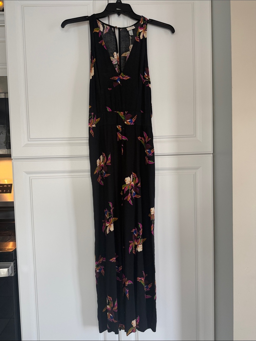 Black Floral Sleeveless Jumpsuit with V-Neck